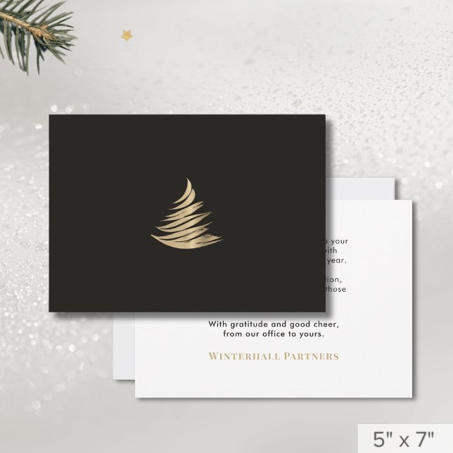 Simple Minimalist Black Gold Christmas Tree Holiday Card (Creator Uploaded)