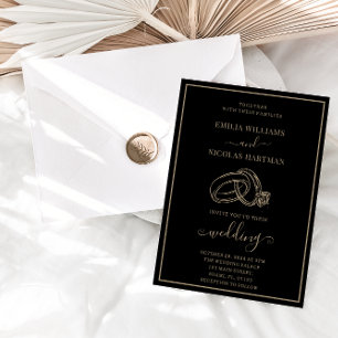 Simple Minimalist Black & Gold Elegant Wedding Invitation