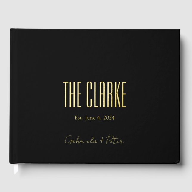 Simple Minimalist Black & Gold Foil Wedding Guest Book (Front)