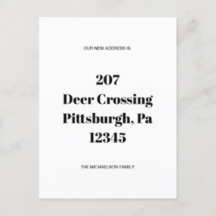 Simple Minimalist Black New Address Announcement Postcard