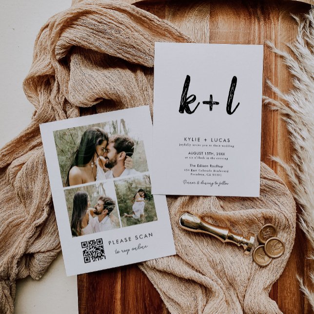 Simple Minimalist Black Qr Code Photo Wedding  Invitation (Creator Uploaded)