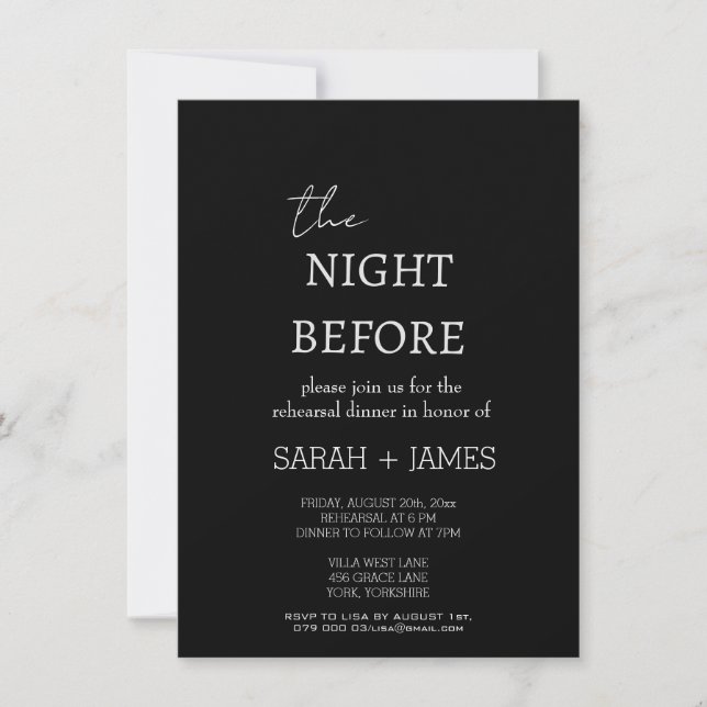 Simple Minimalist Black Rehearsal Dinner Wedding Invitation (Front)
