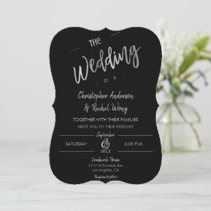 Simple Minimalist Black Script Silver Wedding Invitation