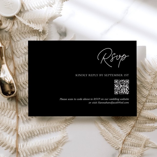 Simple Minimalist Black Wedding QR Code RSVP Card (Creator Uploaded)