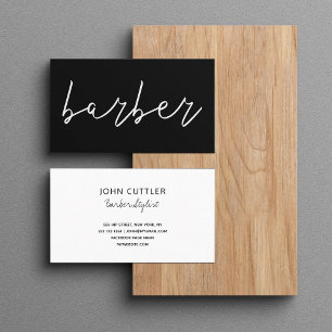 Simple minimalist black white barber handwritten business card