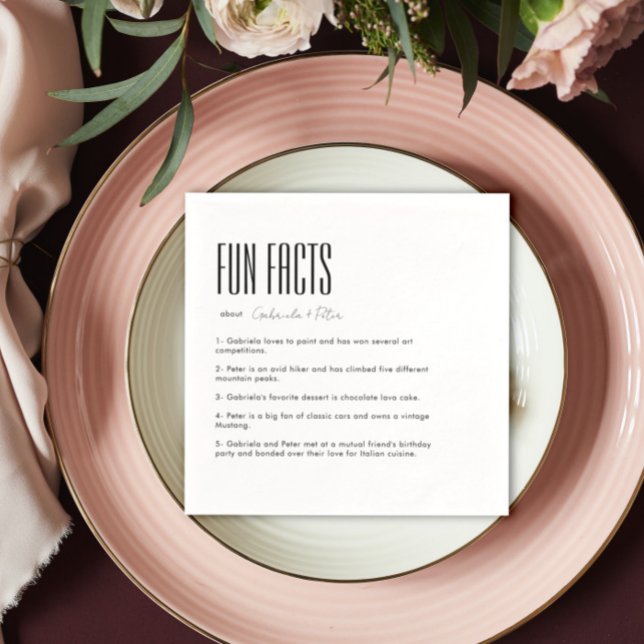 Simple Minimalist Black & White Fun Facts Wedding Napkin (Creator Uploaded)