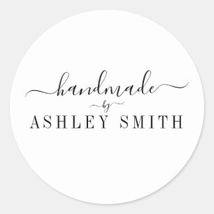 Simple Minimalist Black White Handmade Business Classic Round Sticker