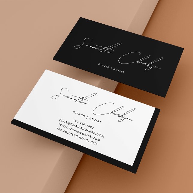 Simple Minimalist Black & White Handwritten Script Business Card (Creator Uploaded)