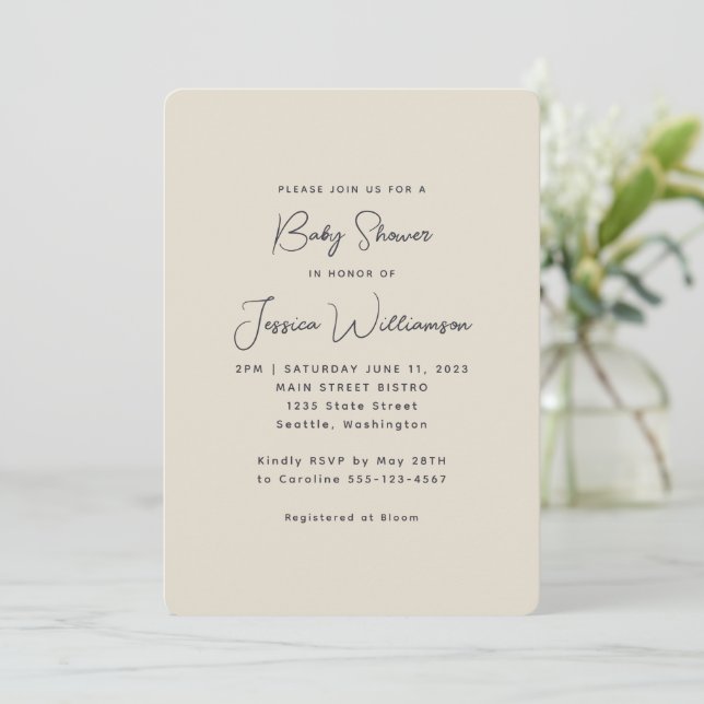 Simple Minimalist Black White Modern Bridal Shower Invitation (Standing Front)