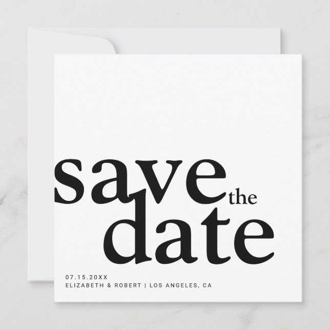 Simple Minimalist Black & White Modern Classic Save The Date (Front)
