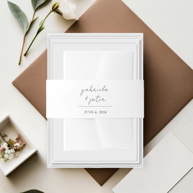 Simple Minimalist Black & White Modern Wedding Invitation Belly Band (Creator Uploaded)