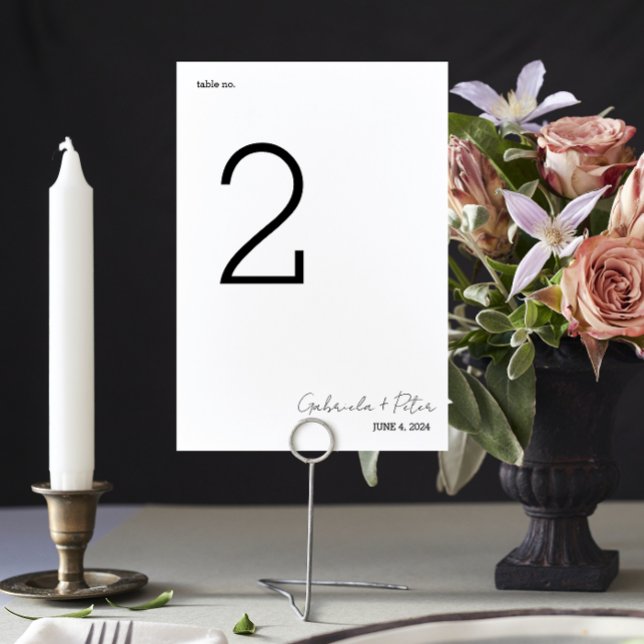 Simple Minimalist Black & White Modern Wedding Table Number (Creator Uploaded)