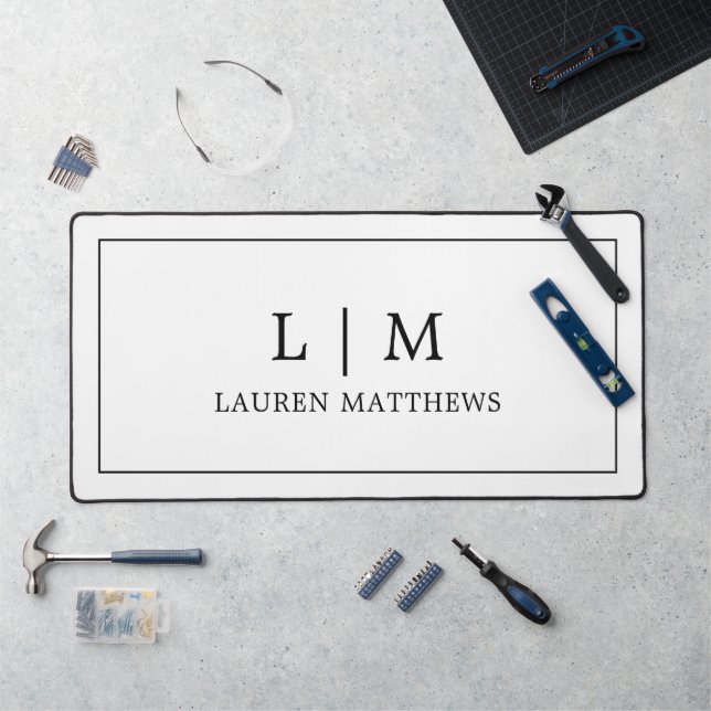 Simple Minimalist Black White Monogram Modern Desk Mat (Workstation)