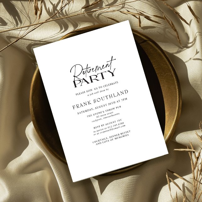 Simple Minimalist Black White Retirement Party Invitation (Creator Uploaded)