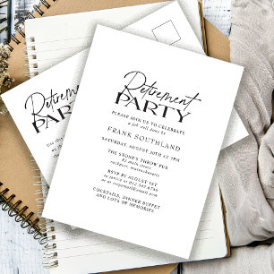 Simple Minimalist Black White Retirement Party Postcard