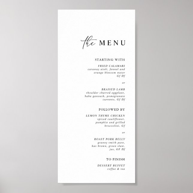 Simple Minimalist Black White Wedding Dinner Menu Poster (Front)