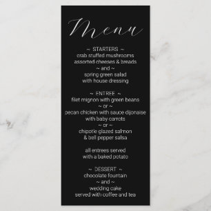 Simple Minimalist Black White Wedding Menu