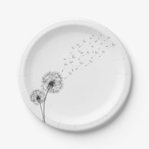 Simple Minimalist Blowing Dandelion Paper Plate