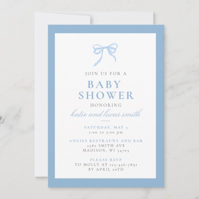 Simple Minimalist Blue Baby Boy Shower Invite  (Front)