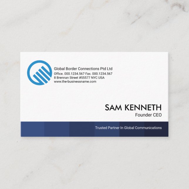 Simple Minimalist Blue Shades Stripe Founder CEO Business Card (Front)