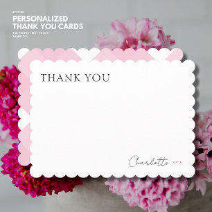 Simple Minimalist Blush Gingham Flat Thank You Card