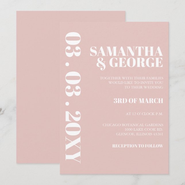 Simple Minimalist Blush Modern Wedding Invitation (Front/Back)