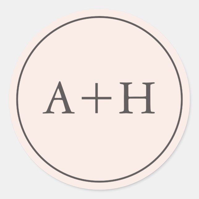 Simple Minimalist Blush Wedding Initials Classic Round Sticker (Front)