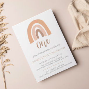 Simple Minimalist Boho Rainbow First Birthday Invitation