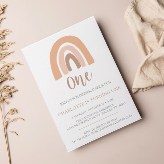 Simple Minimalist Boho Rainbow First Birthday Invitation (Creator Uploaded)