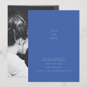 Simple Minimalist Bold Blue Modern Couple Photo Save The Date