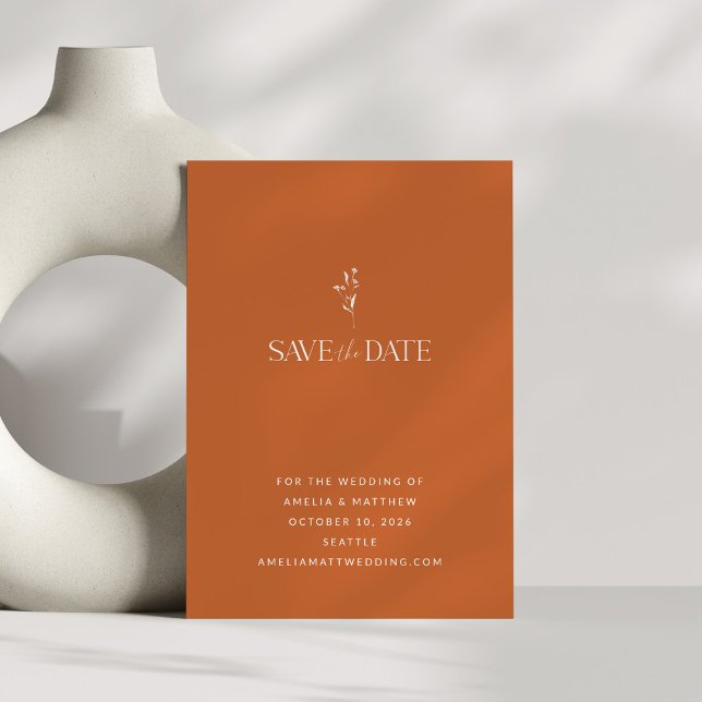 Simple Minimalist Botanical Burnt Orange Wedding Save The Date (Creator Uploaded)