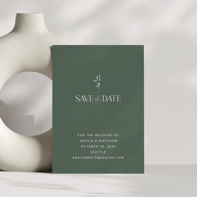 Simple Minimalist Botanical Dark Sage Wedding Save The Date (Creator Uploaded)