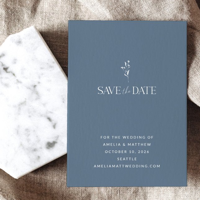 Simple Minimalist Botanical Dusky Blue Wedding Save The Date (Creator Uploaded)