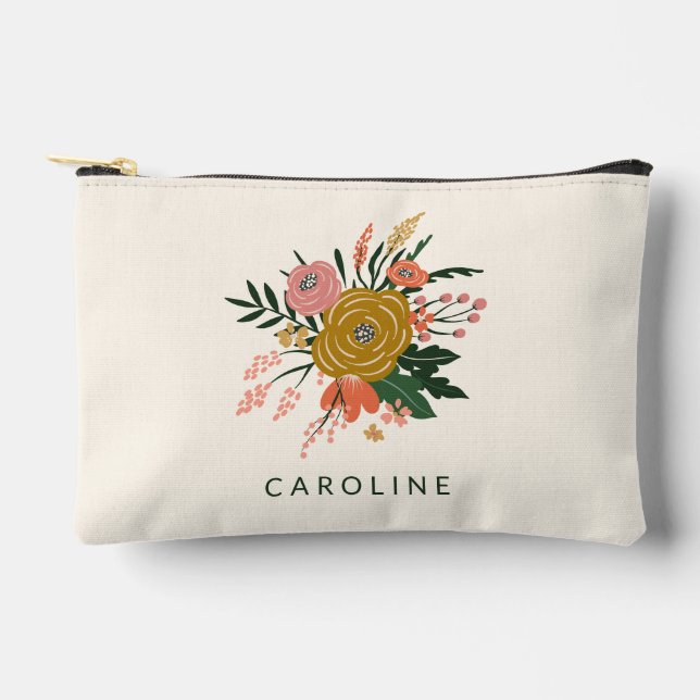 Simple Minimalist Botanical Flower Personalised  Accessory Pouch (Front)