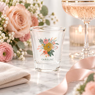 Simple Minimalist Botanical Flower Personalised Shot Glass