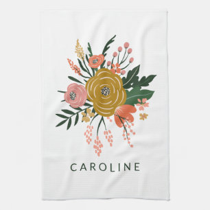 Simple Minimalist Botanical Flower Personalised Tea Towel