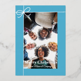 Simple Minimalist Bow and Turquoise Real Foil Holiday Card