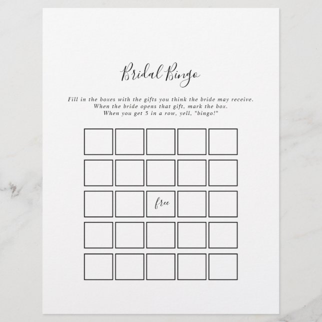 Simple Minimalist Bridal Bingo Game (Front)