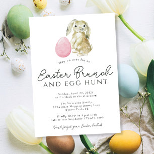 Simple Minimalist Bunny Pink Egg Easter Brunch Invitation