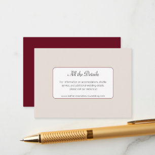 Simple Minimalist Burgandy Cream Wedding Enclosure Card