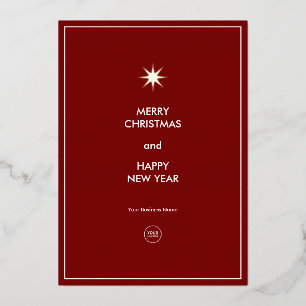 Simple Minimalist Burgundy Business Logo Foil Holiday Card