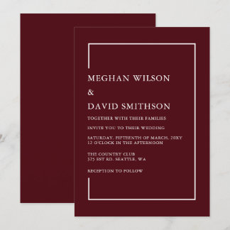 Simple Minimalist Burgundy Modern Wedding   Invitation