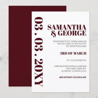 Simple Minimalist Burgundy Modern Wedding  Invitation