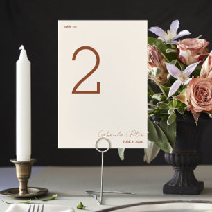 Simple Minimalist Burnt Orange Cream Wedding Table Number