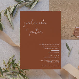 Simple Minimalist Burnt Orange Modern Wedding Invitation