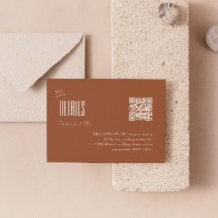 Simple Minimalist Burnt Orange QR Code Wedding Enclosure Card