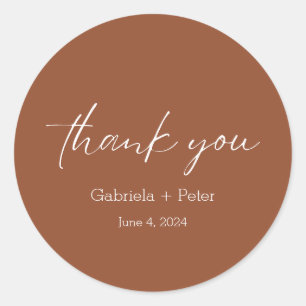 Simple Minimalist Burnt Orange Wedding Thank You Classic Round Sticker