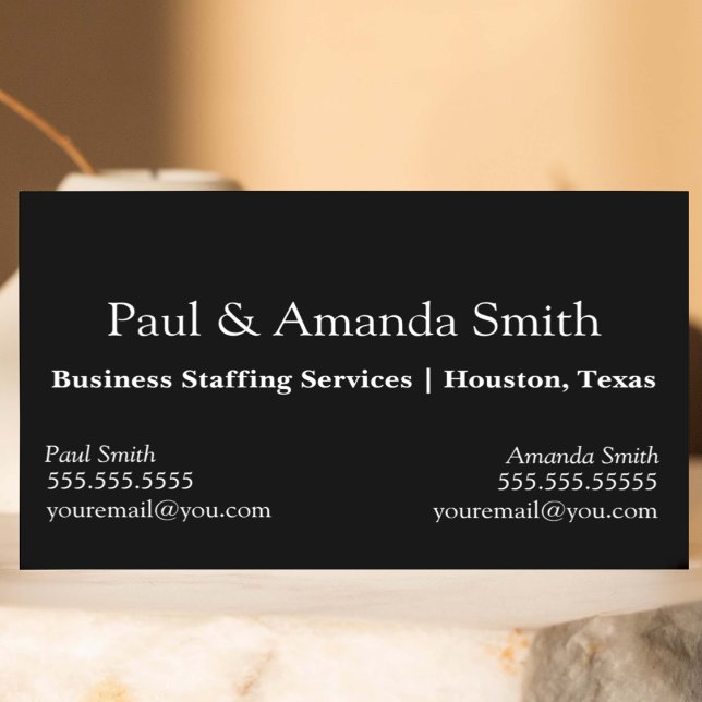 Simple Minimalist Business Card with 2 Names (simple traditional black and white business card with space for two names and contact information)