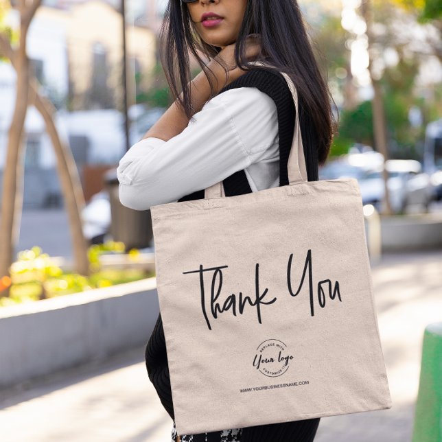 Simple Minimalist Business Thank you Custom logo Tote Bag (Business logo and website thank you reusable tote bag.)