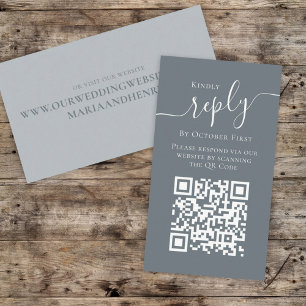 Simple Minimalist Calligraphy QR Code RSVP Blue Enclosure Card